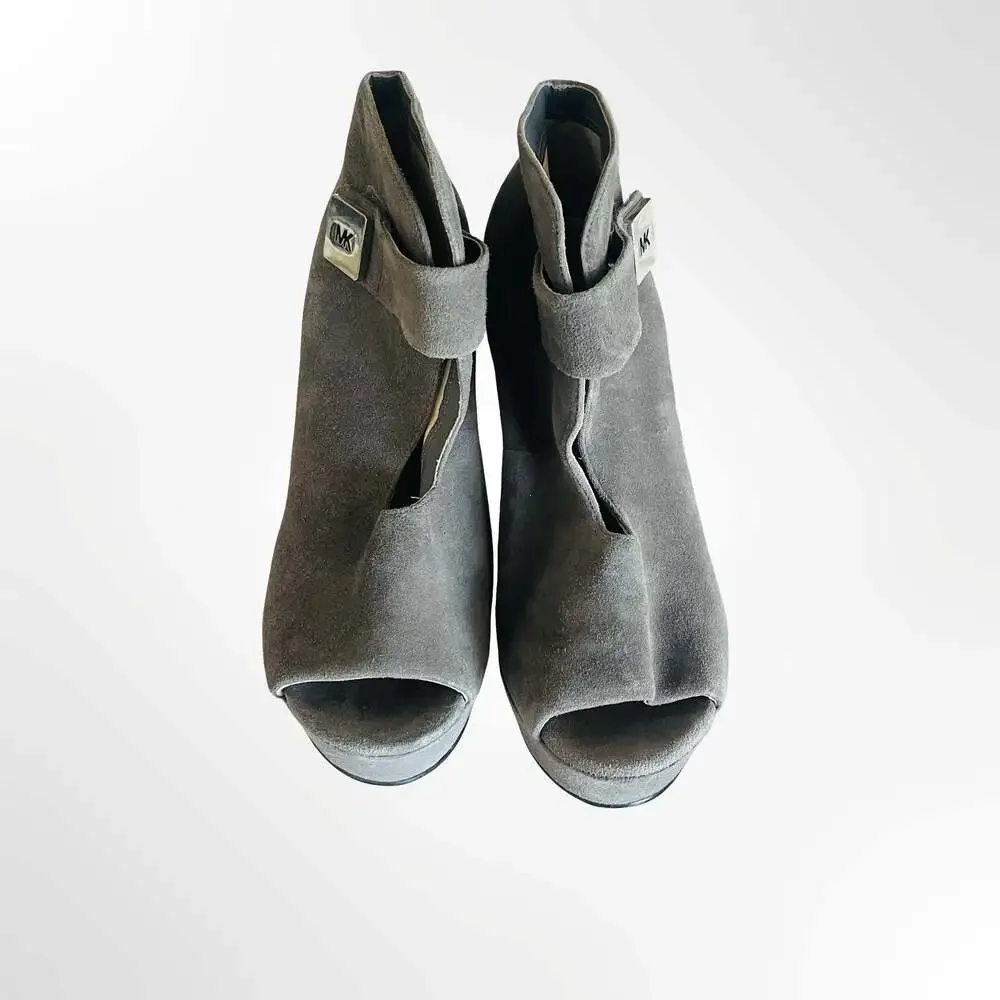 MICHAEL Michael Kors Gray Suede Platform Peep Toe Ankle Boots